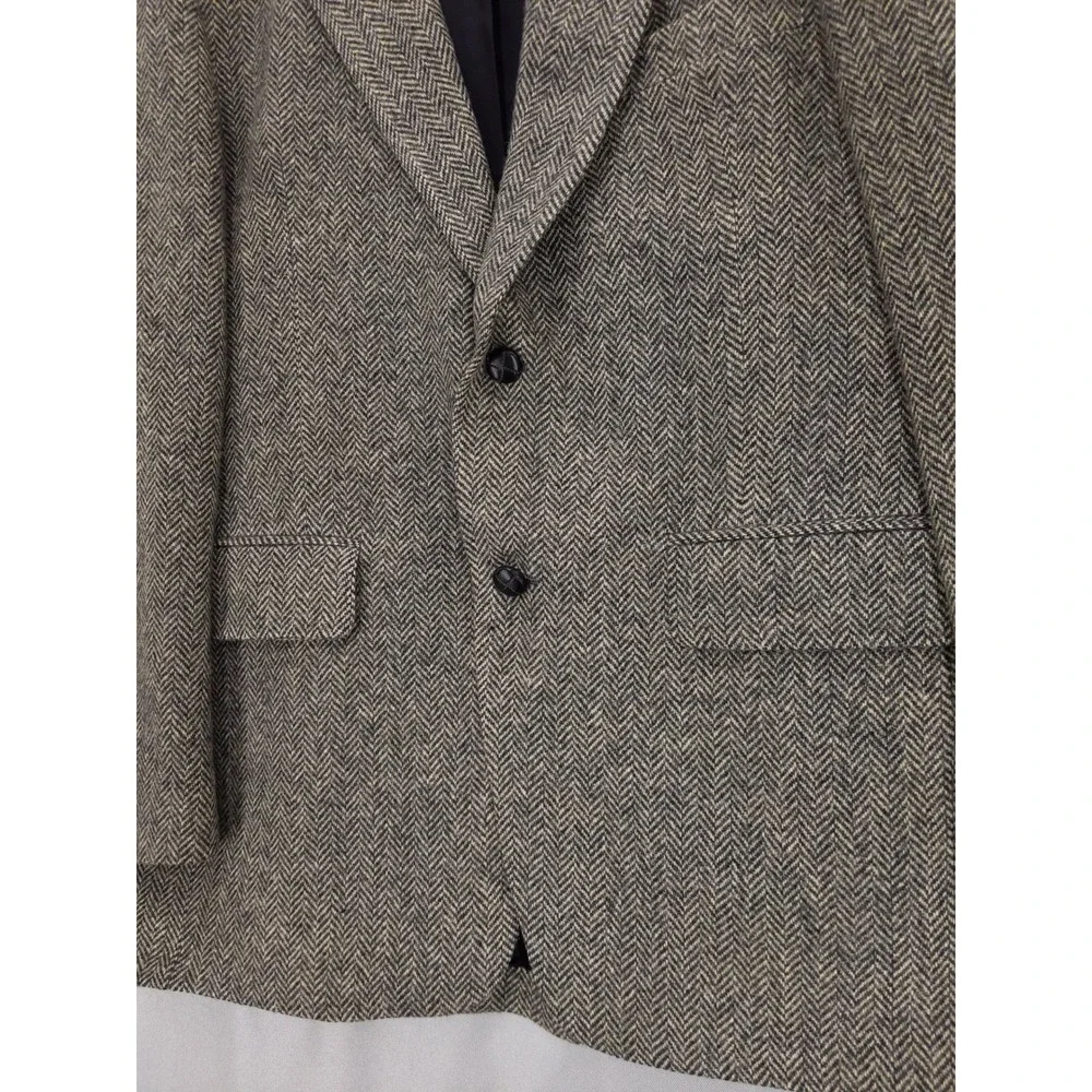 Vintage Herringbone Blazer‎ Mens Size L Gray Brown Wool Tweed Sport Coat - Picture 3 of 11